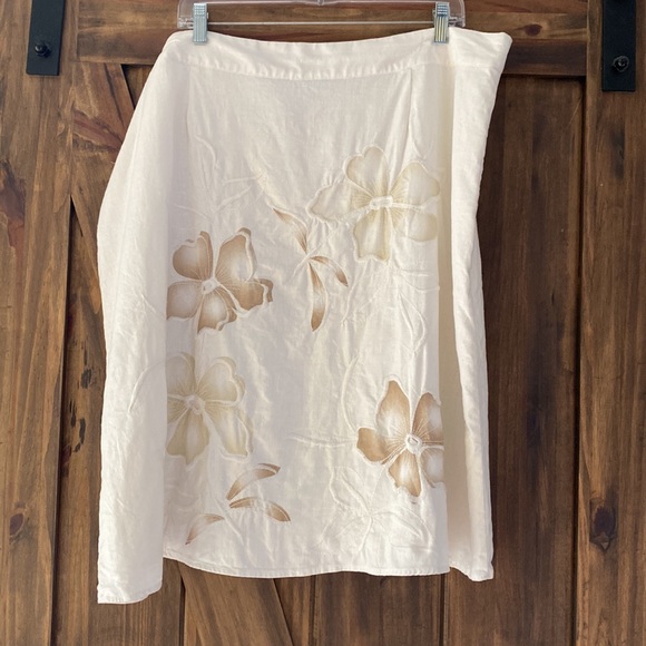 EUC Penningtons linen blend cream floral embroidered skirt - Picture 2 of 8